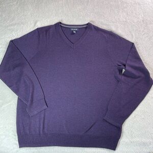 Jos A Bank Sweater Mens XX Large Purple 100% Merino Wool V Neck Pullover Soft